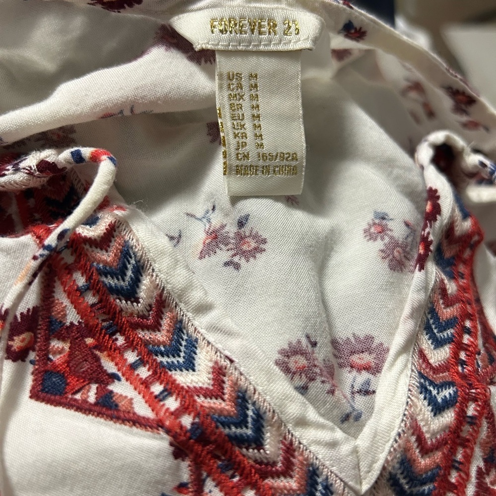 Forever 21 Cream and Red Embroidered Blouse - Picture 3 of 3